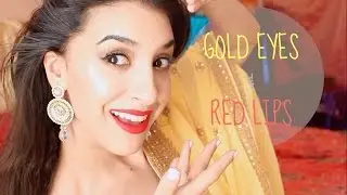 Gold and Bronze Smokey Eye Tutorial + Red Lips - Indian Bridal Makeup