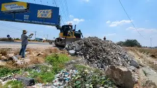 Amazing New Project Landfill Task! Dump Truck 25.5Ton Unload, Dozer Skill Push Stone Soil Clear Land