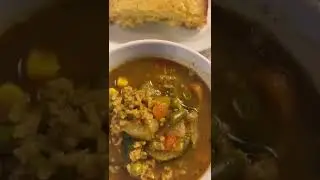 Plant based Vegetable soup made with chicken less seasoning and corn bread #shorts #cooking