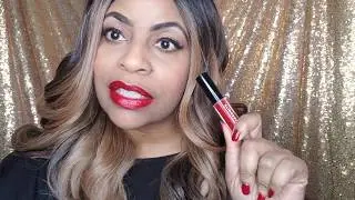 Best Red Liquid Lipstick for Women over 50. Avon Glimmerkiss in Ruby.