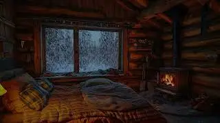 Mighty Snowstorm & Frosty Wind Sounds for Sleeping - Cozy Winter Cabin Fireplace Ambience