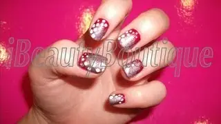 Christmas Sparkly Red And Silver - Nail Art | iBeautyBoutique