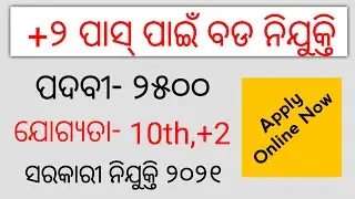 +2 Pass Govt Recruitment 2021 | Total Post- 2500 | Odisha latest job notification | Odisha job 2021
