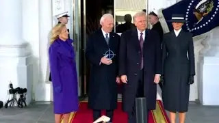 Trump disregards Biden's handshake on the White House steps.