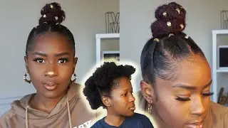 Quick Top Knot & Flat Twist With Hair Jewels On Short 4C Natural Hair!!!|Mona B.