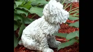 Westie Outdoor Statue, Dover White, Hand Finished; Outdoor Garden Decor Statues, Dog Figurines