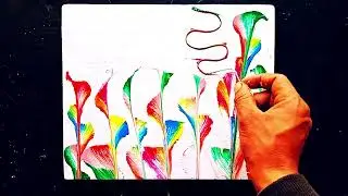 Acrylic Pouring! String Pull with Acrylic Pour painting Art