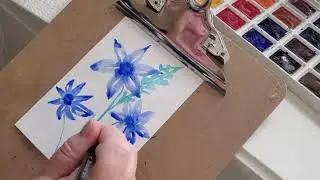 #painting​ Master Class: Blue clematis, watercolor. Artist Natalia Rtishcheva.