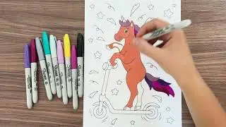 🦄🛴 Unicorn on a Scooter: Rhyming Speed Coloring Adventure | Whimsical Art Fun 🎨💫