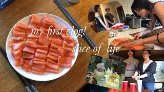 my FIRST vlog | slice of life | making sashimi and play cup pong with my friends
