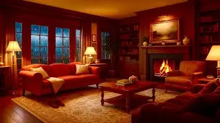 Heavy Rain Sounds & Fireplace in Cozy Living Room | 4HR Ambience for Deep Sleep, Study & Relaxation