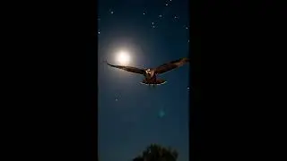 Under the light of a night, two mice are running in fear, and a hawk is descending from the sky.