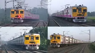 [4 in 1] Old vintage model high speed EMU local trains in a foggy winter evening