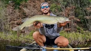 Solo Muskie Fishing a HIDDEN Carry-In Lake! Northern WI (Insane Day!)