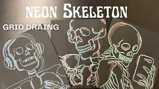 Neon skeleton: Day 2 | Halloween art project | high school art