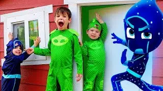 PJ Masks Night Ninja Plays In GIANT Playhouse Pretend Play!