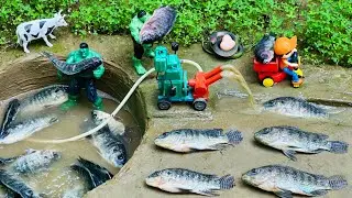Catch fish using mini diesel engine water pump for fish | fishing exciting | diy tractor