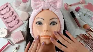 ASMR Only Pink Makeup on Mannequin🌷(No Talking)