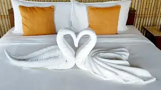 How to make towel bed decoration||towel folding swan 🦢🦢 housekeeping towel art||towel folding animal