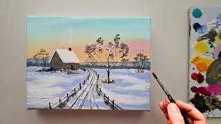 Easy winter landscape painting | step by step | beginners tutorial 