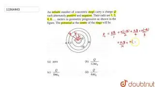 An infinite number of concentric rings carry a charge `Q` each alternately positive and