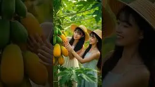 cute girl harvesting papaya in the farming #shortsfeed #fruits #vegetables #farming #farmer #fruits