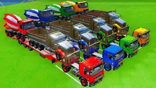 TRANSPORT Z KOLOROWYM BETONIARKO-WYPOSAŻENIEM MAN Z PODW&Oacute;JNĄ NACZEPĄ PŁASKOWĄ, SCANIA, FORD #7