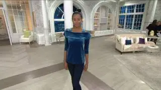Susan Graver Stretch Velvet 3/4 Sleeve Foldover Collar Top on QVC