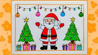 Merry Christmas Drawing Easy| Santa Claus Drawing| Christmas Tree Drawing| Christmas Drawing Easy| 