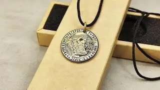 Brass Odin Coin Pendant with Runes and Personalization