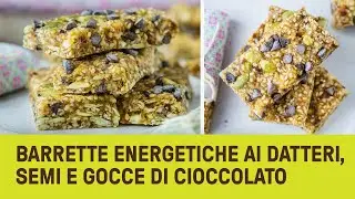 Barrette energetiche vegan ai datteri, semi e gocce di cioccolato