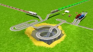 ALL MULTIPLE TRAINS VS WATER GIANT PIT ROUND CIRCLES RISKY ZIGZAG TRACKS | Railworks Beamng Drive