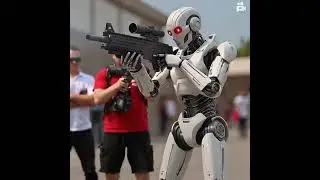 Robot practicing shooting gun with humans #ai #robot #shooting #guns