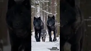 Rare Moment: Two Snow Black Wolves Protect Baby Wolf in Magical Snow Forest | Wildlife Encounter