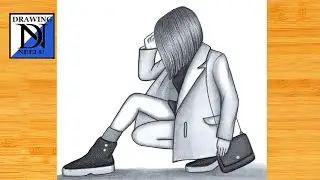 How to draw Girl sitting - Hide Face Drawing || Pencil sketch for beginner || Girl drawing || sketch