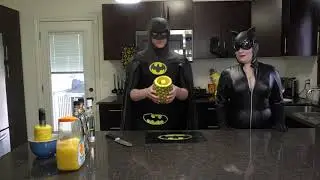 Drinking with Batman and Catwoman the perfect coconut rum pineapple