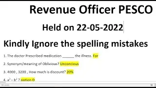 PESCO Revenue Officer 2022 mcqs | Today Revenue Officer PESCO paper |