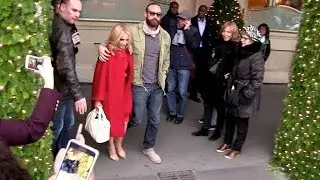 EXCLUSIVE: Kylie Minogue and boyfriend Joshua Sasse come out of the Meurice Hotel in Paris