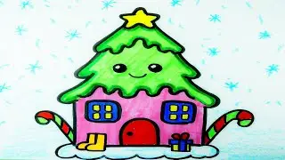 How To Draw Winter House. Home. Easy.  Drawing for kids. Як намалювати зимовий Будинок. Хата