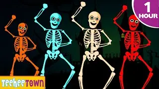 Wheels On The Bus With Five Skeletons + Spooky Scary Skeletons Songs By Teehee Town