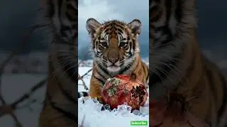 Tiger Cub Crying in Snow 😢 | Emotional Short Story#ai #tree #pomegranate #tiger #shorts #facts