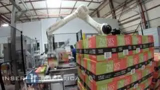 Aplicación robotizada de formado, llenado, cierre y paletizado de cajas.