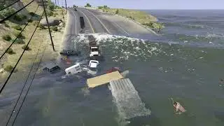 Highway Flooded - NPCs Drive into the waters - Grand Theft Auto V