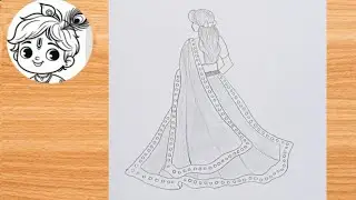 How to draw a Girl with Beautiful traditional Dress ||lehenga ||Mandala art girl with Beautiful