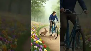 Storybook Spring Scene 🌸 | Rabbit Meets Bicycle in Calm Fairy Tale Moment #wildlifeshorts