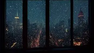 4K Magical City Winter Window ❄️ Snowstorm Ambience for Relax, Study & Sleep