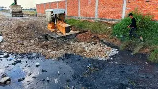 More Update KOMATSU D31 Dozer Pour Stone Delete Canal To Build Road Connect Wall with dump truck