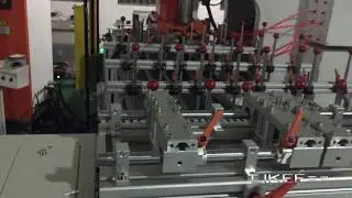 aluminium foil container machine lk-t63 with 2 cavity mould and 4 way stacker