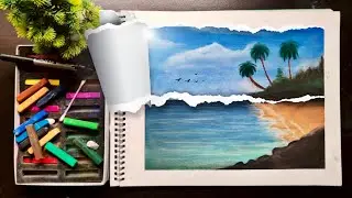 🏝️ BEACH SCENERY DRAWING WITH SOFT PASTEL COLOURS | BEAUTIFUL NATURE DRAWING | SOFT PASTEL DRAWING