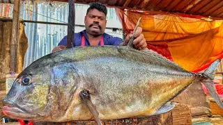 KASIMEDU 🔥 SPEED SELVAM | HUGE TRAVELLY FISH CUTTING VIDEO | 4K VIDEO | KM FISH CUTTING